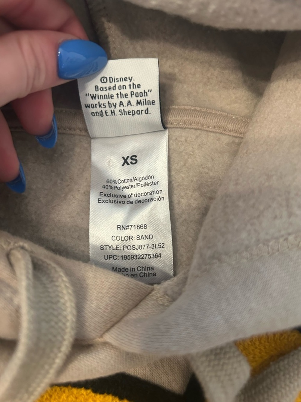 Disney Tan Hoodie with Yellow Winnie the Pooh Patch - Picture 4 of 4